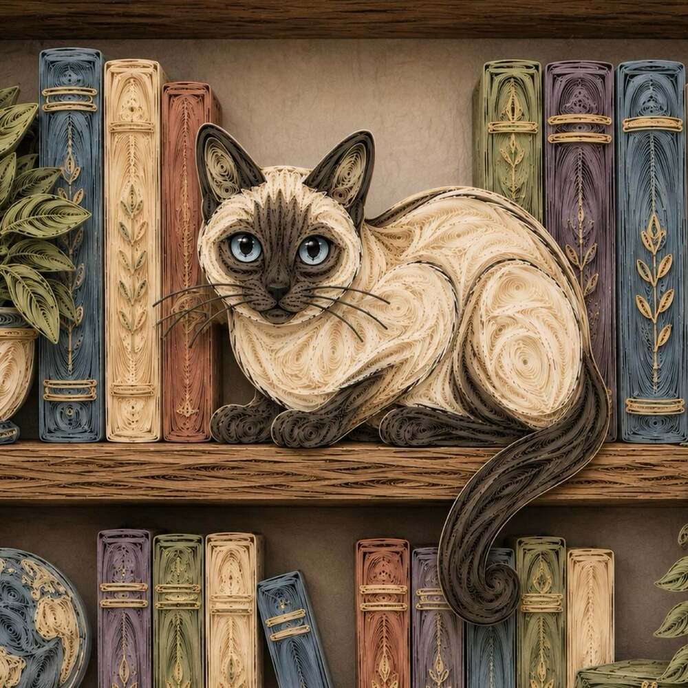 8 X 8 Framed Siamese Cat Bookshelf 6 E 6 D